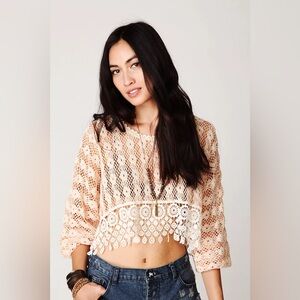 FREE PEOPLE Beach New Romantics Heirloom Rashele Lace Crochet Cropped Top XS